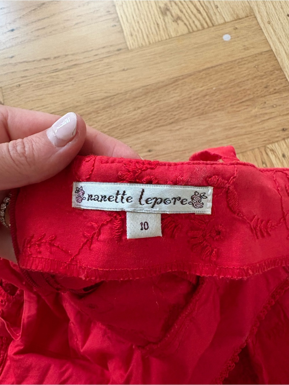 Nanette Lepore Red eyelet Jacquard Spaghetti Strap mini Dress - Picture 2 of 6
